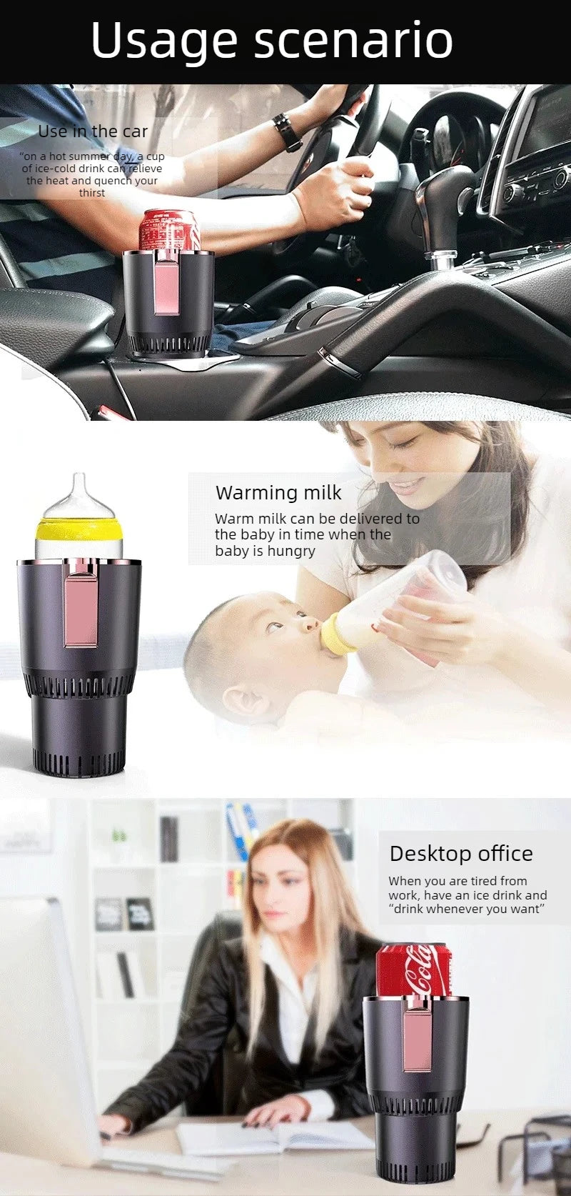 Smart Car 2-In-1 Hot and Cold Cup Drinks Holder Home Fast Refrigeration Cooling/Heating Mini Touch Screen Beverage Mug Drink Can