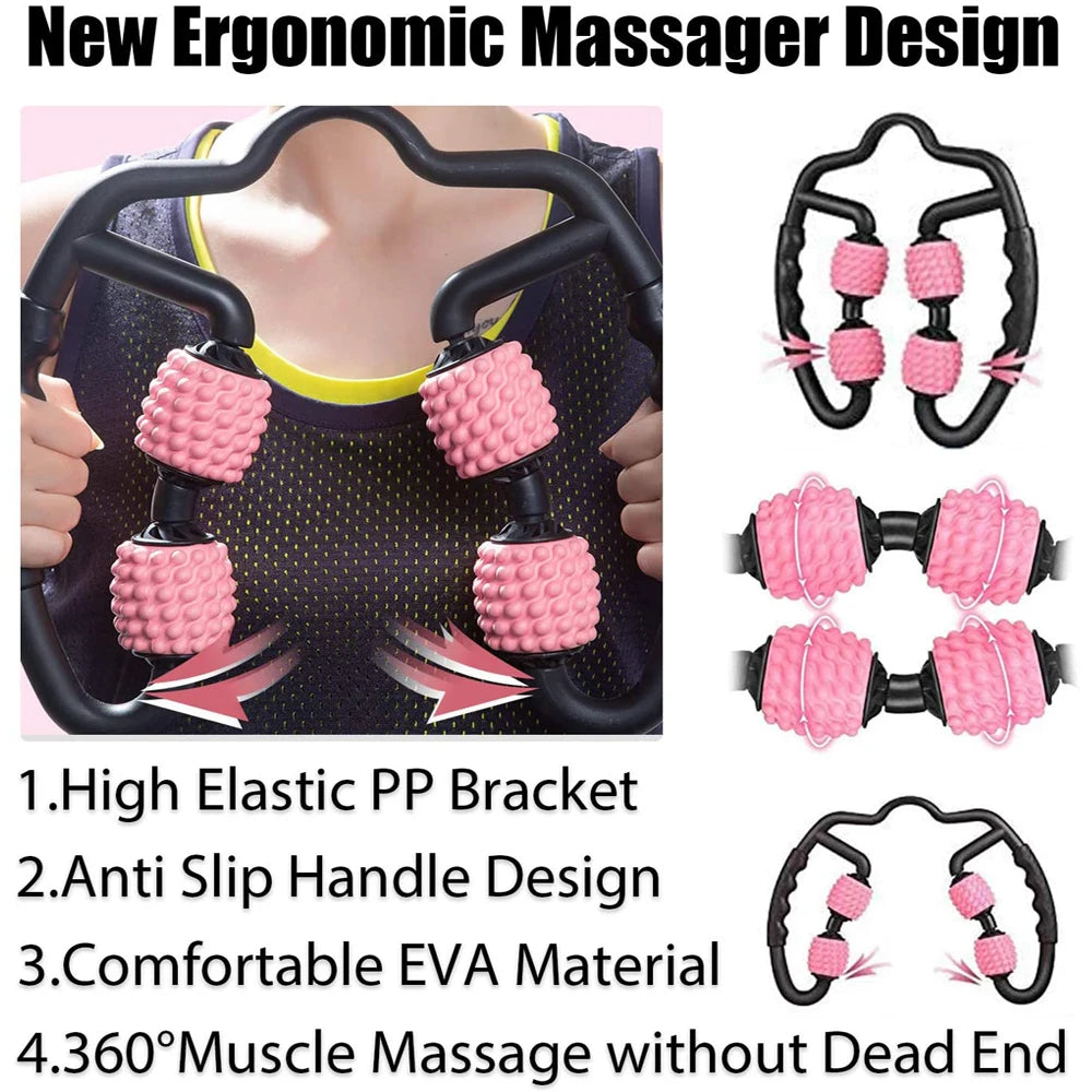Release Post-Workout Soreness & Tension | 4-Wheel Massage Roller for Deep Muscle Relief, Legs, Back and Shoulders