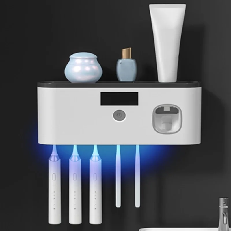 Automatic Toothpaste Dispensing Wall-Mounted USB Rechargeable Toothbrush Disinfecting Holder Storage Box Rack