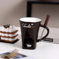 130ml Ceramic Chocolate Fondue Cup with Fork European Candle Heating Mug Creative Food Warmer for Cheese Coffee