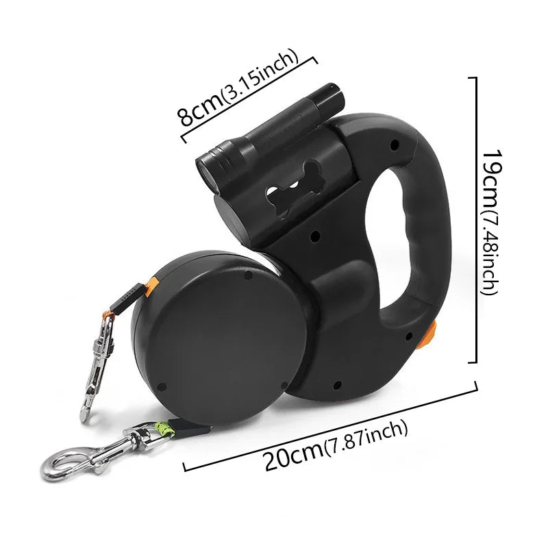Automatic retractable two-end pet Dog leash with LED Light, 360 Swivel No Tangle for Each Adjustable Strap Auto Pet Leash Rope