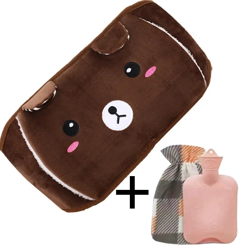 3-Piece Set Filling Water Type Hot Water Bag Hot Water Bottle Cover Plush Animal Belt Winter Menstrual Women Belly Hand Warmer