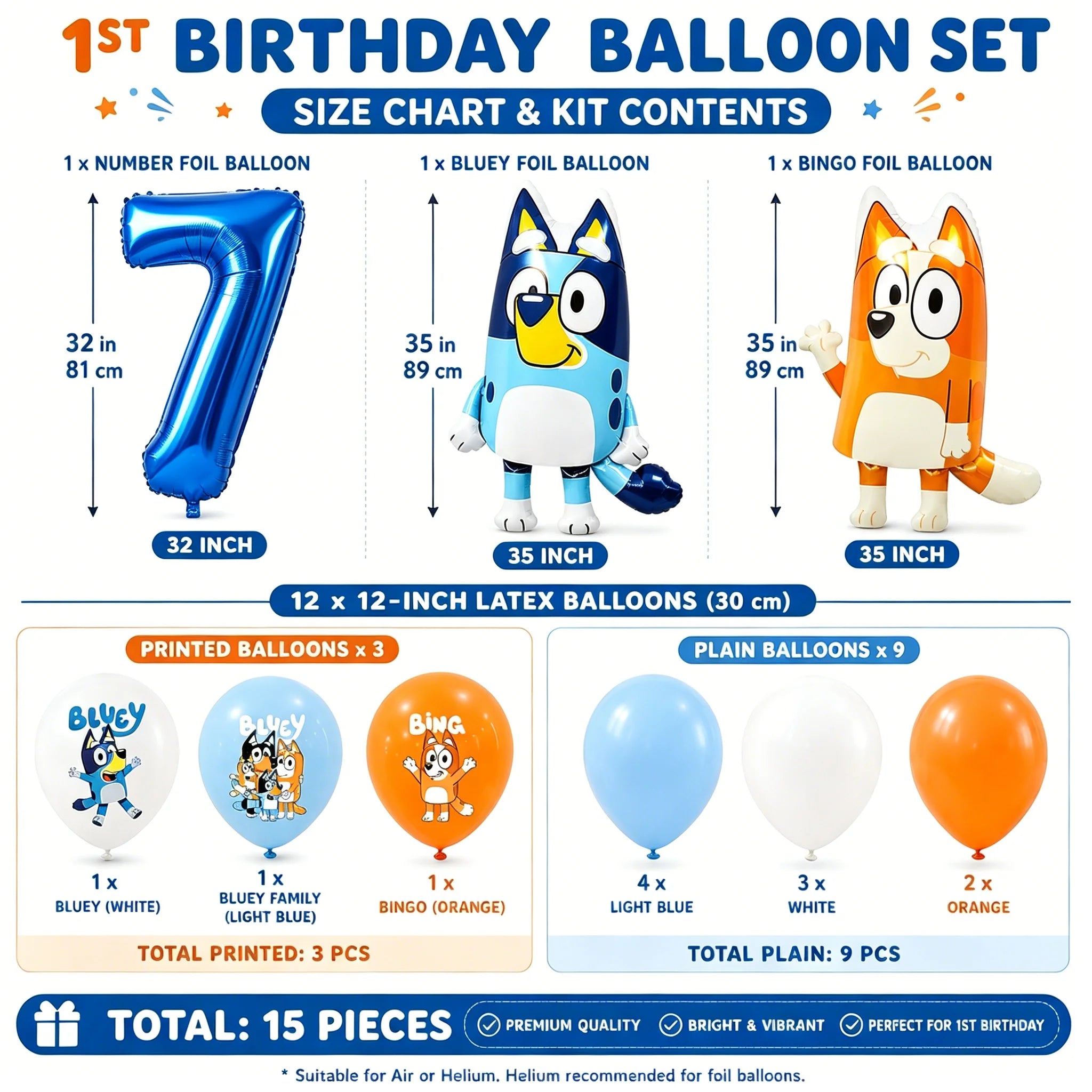 Bluey 1th Birthday Decorations Balloon Set Bluey Bingo Foil Balloons Latex Balloons Party Supplies for Kids Girls Boys