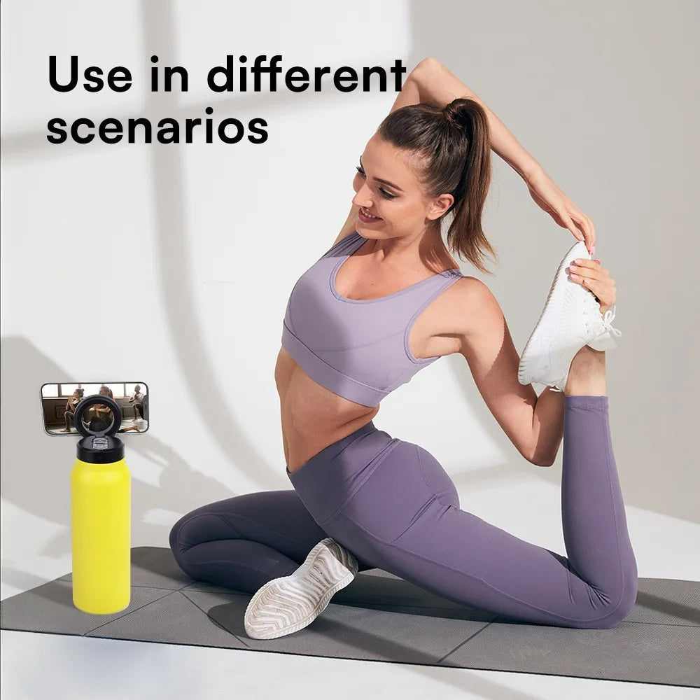 24 Oz Insulated Stainless Steel Sports Water Bottle With Straw Outdoor Insulated Water Mug With Magnetic Phone Holder Thermos