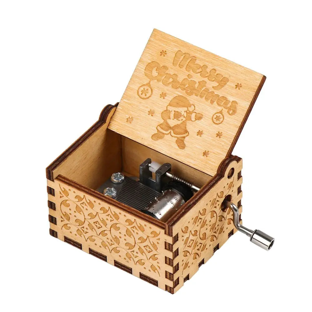 Vintage Engraving Wooden Music Box Hand-cranked Music Box Can't Help Falling in Love Music Box Wife Birthday Valentines Day Gift
