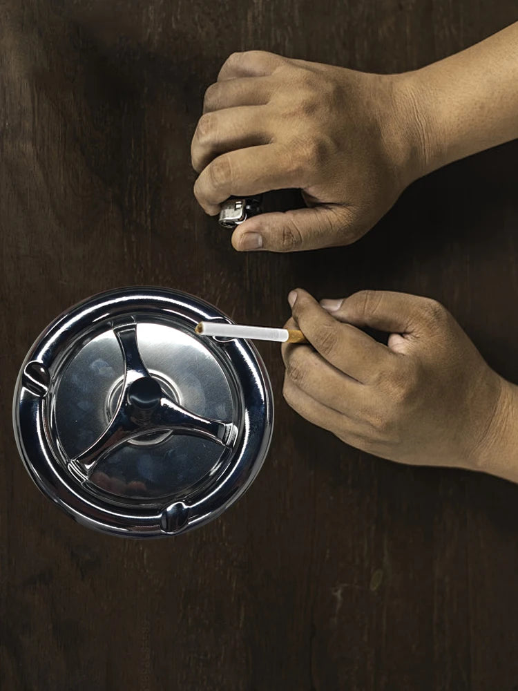Spinning Plain Ashtray C igarette Ash Tray For Home Office Hotel C igarette Ashtray Stainless Steel Press Rotating Lid