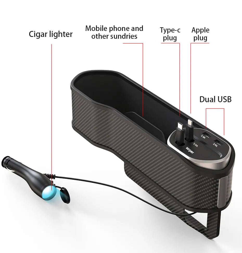 SEAMETAL Car Seat Gap Filler Organizer With Cup Holder Front Seat Console Side Pocket With Wireless Charging,Type-C,Lightning