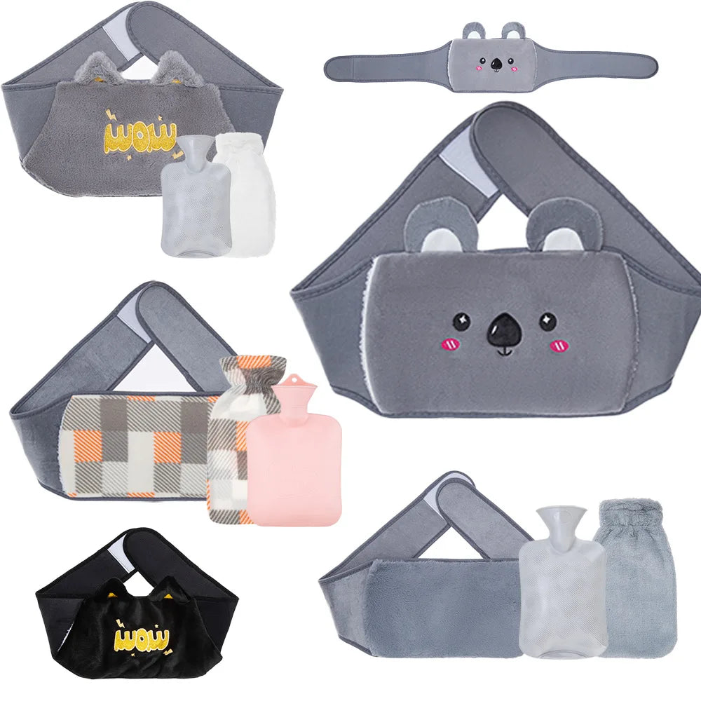 3-Piece Set Filling Water Type Hot Water Bag Hot Water Bottle Cover Plush Animal Belt Winter Menstrual Women Belly Hand Warmer