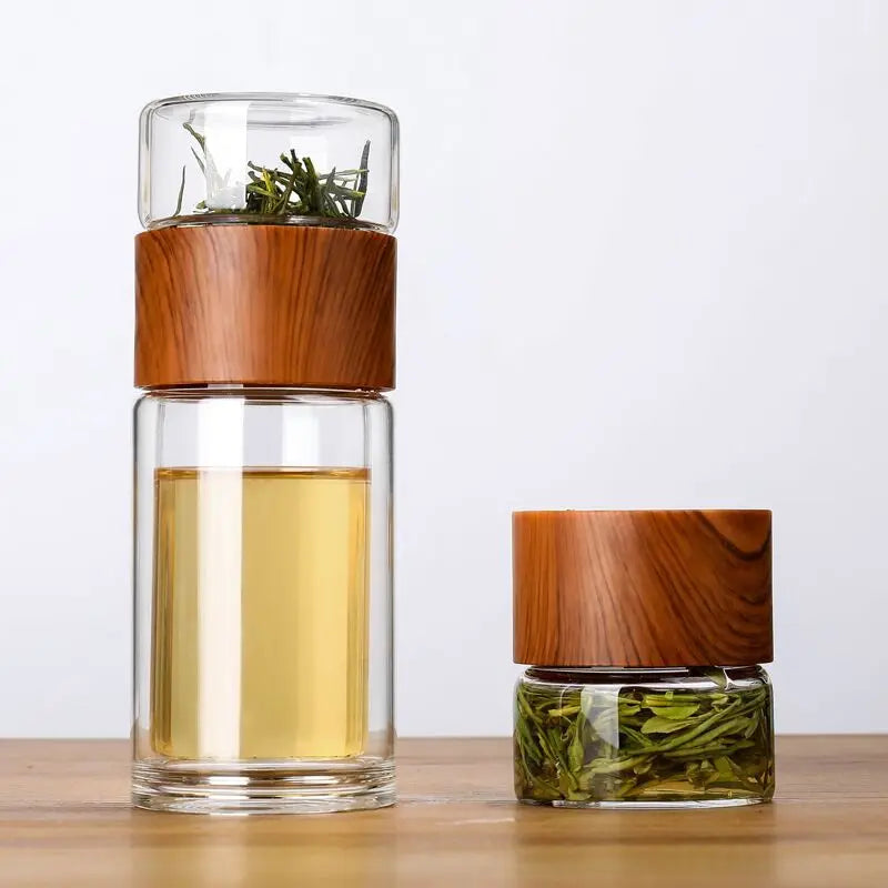 Glass Tea Bottle  Double Wall Tea Separation Glass Bottle with Tea Infuser