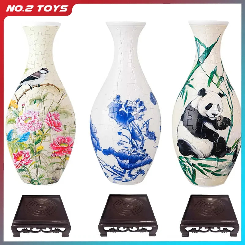 3D Puzzle Vase Home Decoration Christmas Gifts DIY Chinese Vase for Bouquet Flowers Creative Handmade Flower Vase Puzzle Toys