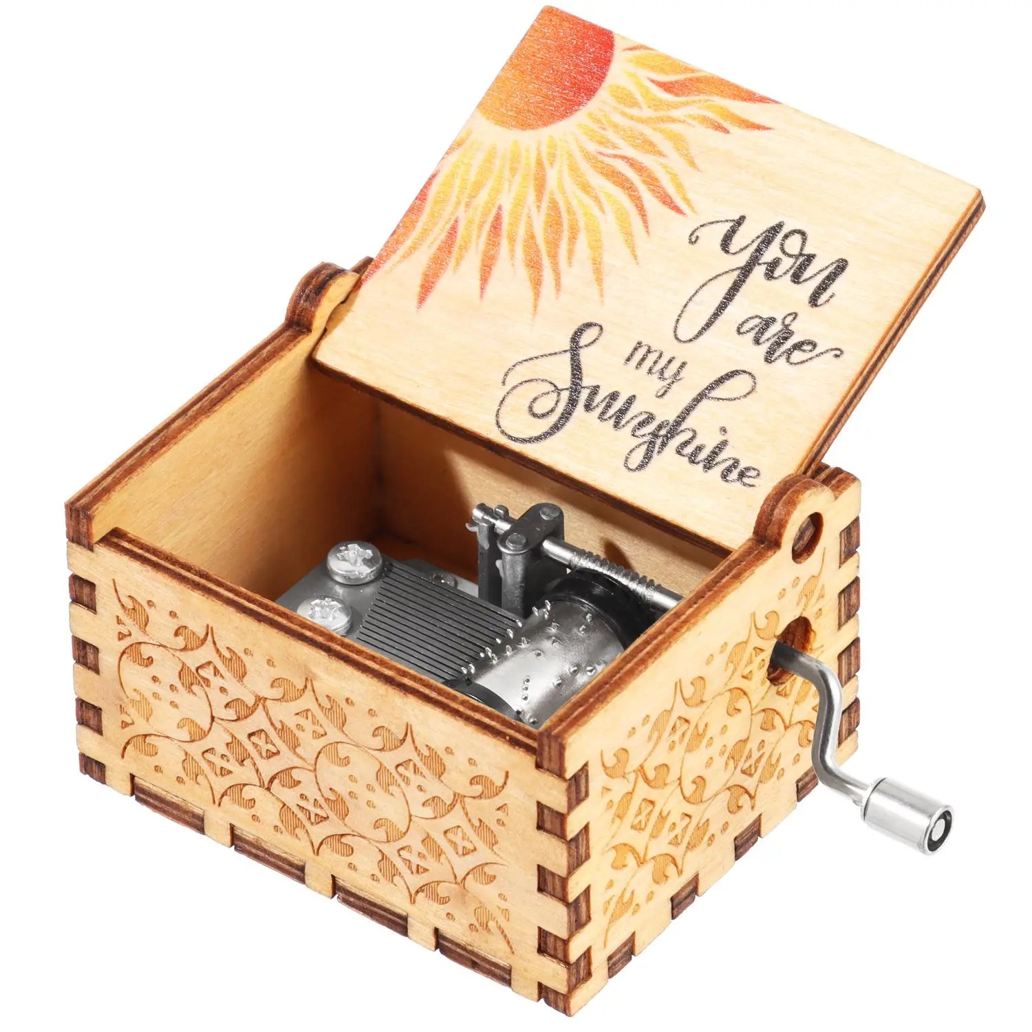 Vintage Engraving Wooden Music Box Hand-cranked Music Box Can't Help Falling in Love Music Box Wife Birthday Valentines Day Gift