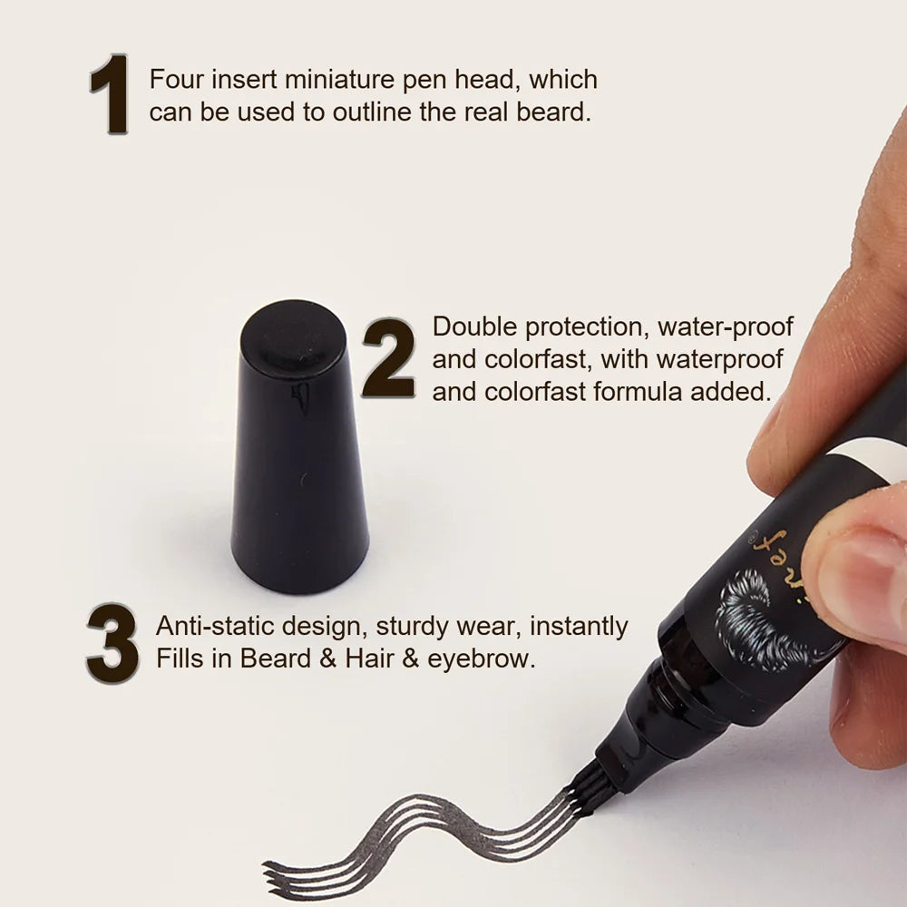 Multi-Pack Bundle Beard Pen Black Kit Barber Styling Pencil with Brush Natural Finish Cover Facial Hair Patches Tool