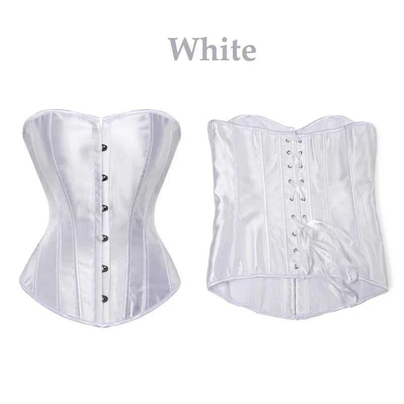 Elegant Satin Corset Women Solid Color Lace Up Corsets Slim Body Shaper Strapless Overbust Plus Size Corset and Bustier S-6XL
