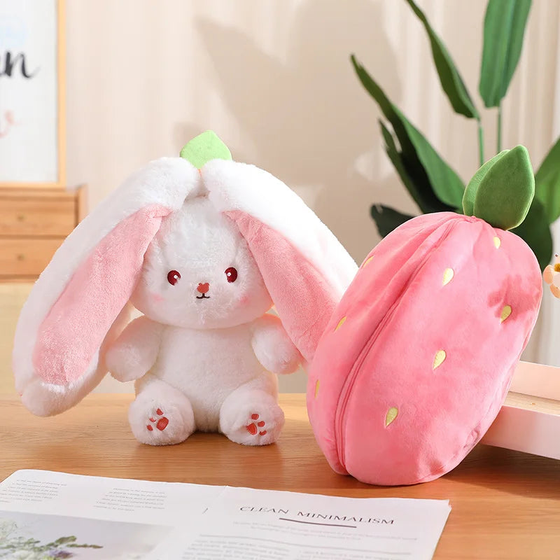 Kawaii Fruit Transfigured Bunny Plush Toy Cute Carrot Strawberry Turn Into Rabbit Plush Toy Kids Birthday Christmas Gift