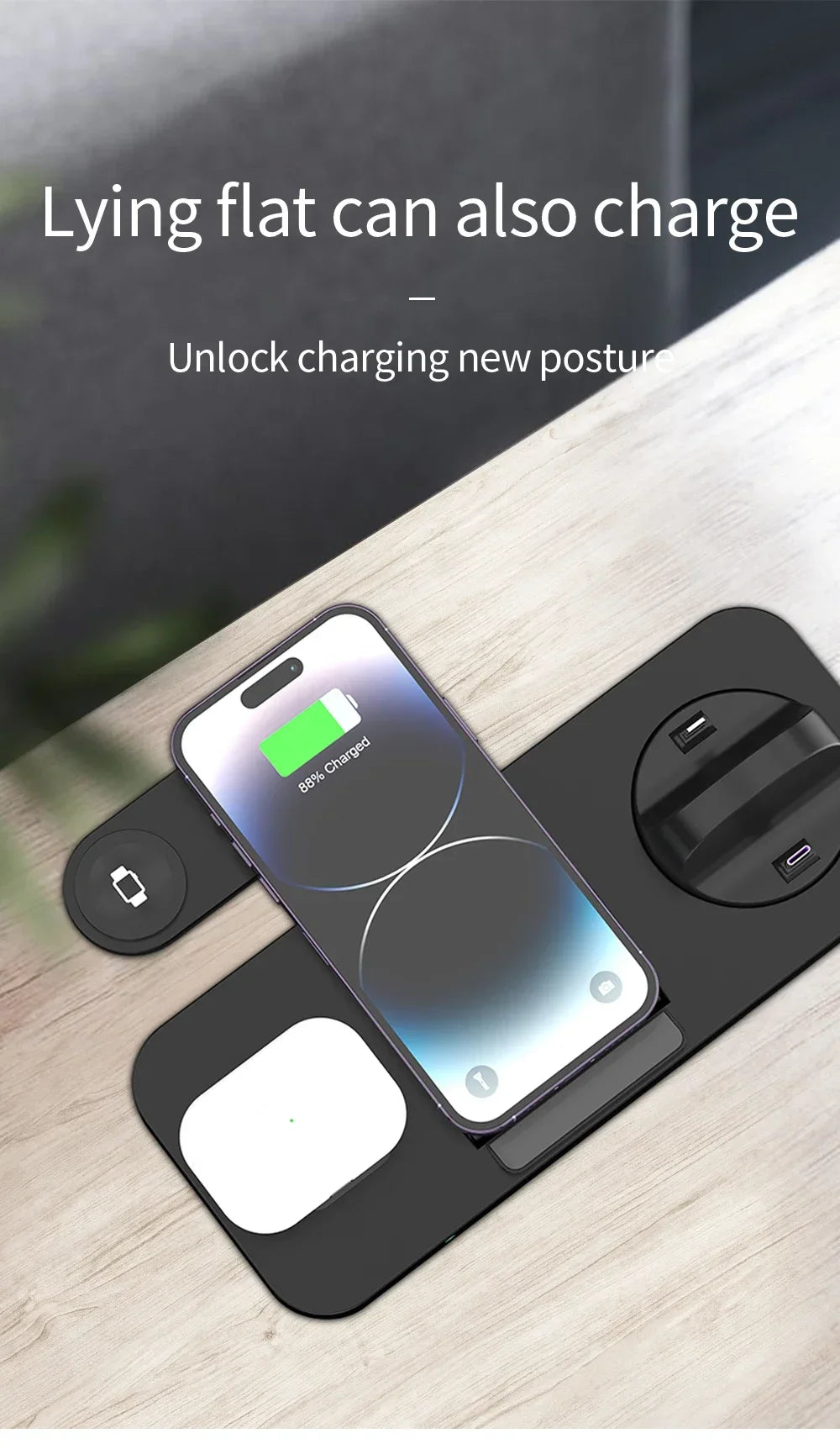 Foldable 6 In 1 Wireless Charger Stand For iPhone 15 14 13 12 11 X Apple Watch 8 7 6 5 4 3 2 Airpods Fast Charging Dock Station