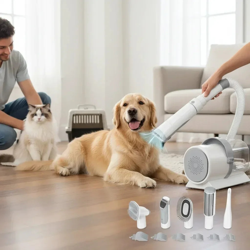 Pet Grooming Vacuum Kit with 2L Dust Cup, 3 Suction Modes & 5 Grooming Tools for Dogs and Cats