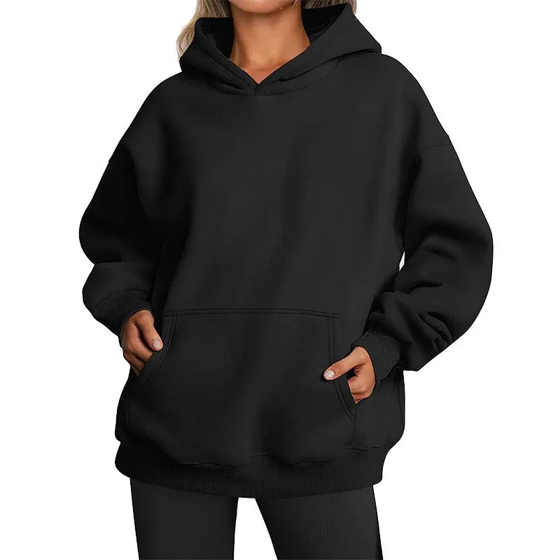 Women's Oversized Hoodie Fleece Lined Comfortable Street Style Long Sleeve Polyester Casual Sweatshirt Autumn Winter New Arrival