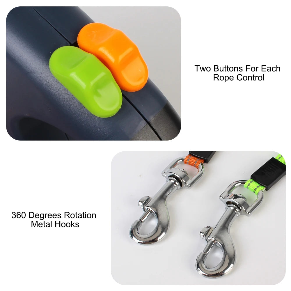 Auto Retractable Double-Ended Dog Leash 3m with LED Flashlight Waste Bag Box Roulette 360 Degree Dual Traction Rope Pet Supplies
