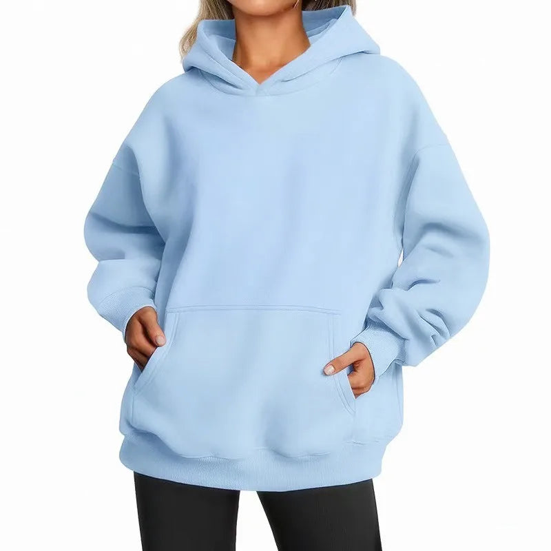 Women's Oversized Hoodie Fleece Lined Comfortable Street Style Long Sleeve Polyester Casual Sweatshirt Autumn Winter New Arrival