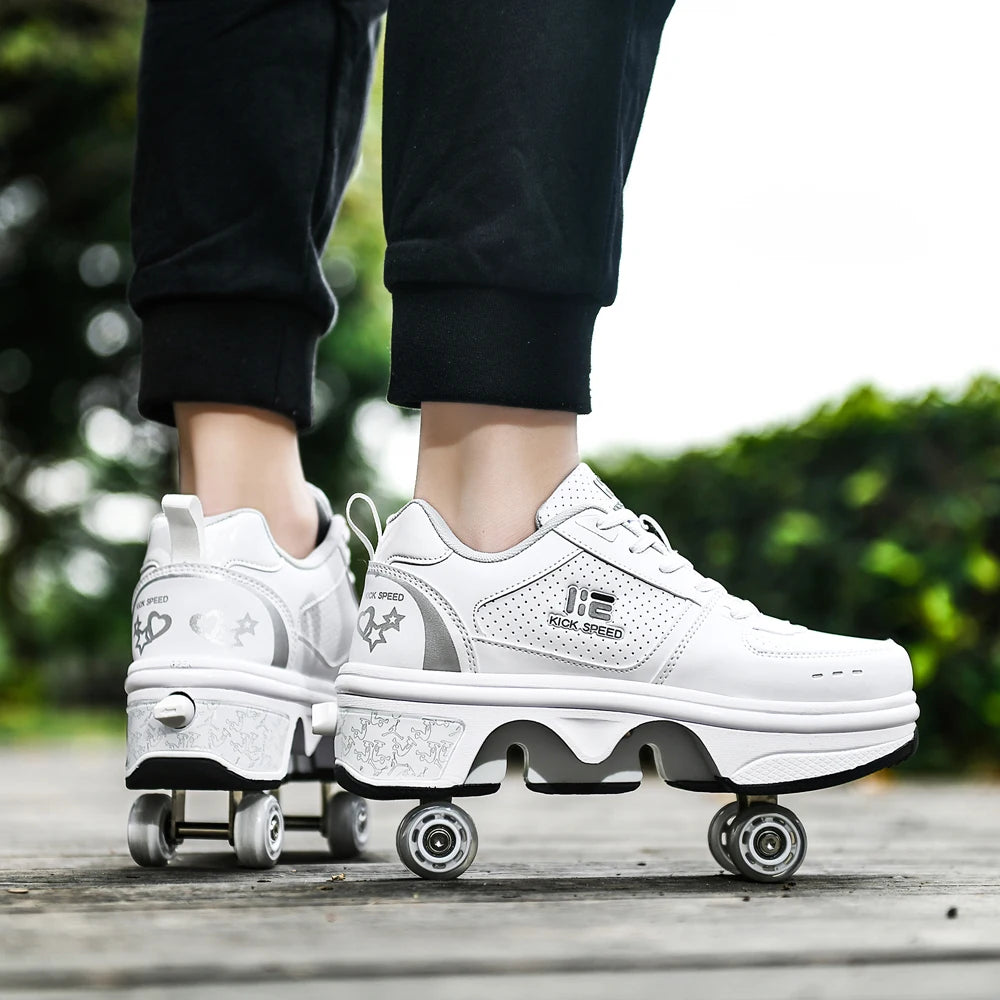Unisex Four-Wheel Roller Skate Shoes Casual Deformation Parkour Sneakers Kids Skates Stage personalized Sport Roller Skate Shoes