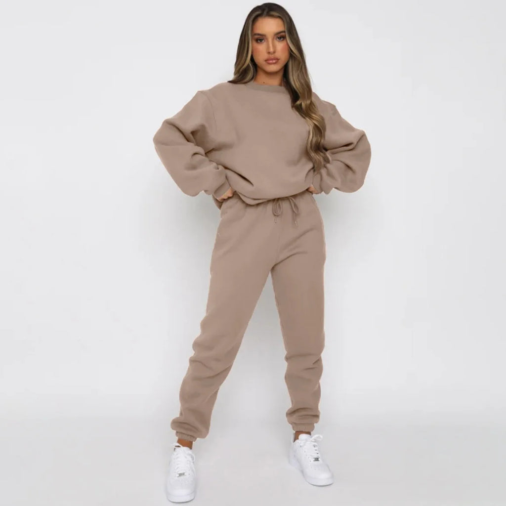Осение Женские Костюмы Women's Winter Warm Suit Round Neck Solid Color Long Sleeve Pullover Sweatshirt Sweatpants Штаны Женские