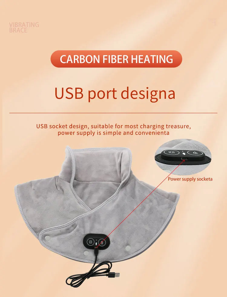 Electric Shoulder Neck Vibrating Massager Wrap Thermal Shoulder Back Warmer Heated Scarf USB Cervical Brace Relief Fatigue Tool