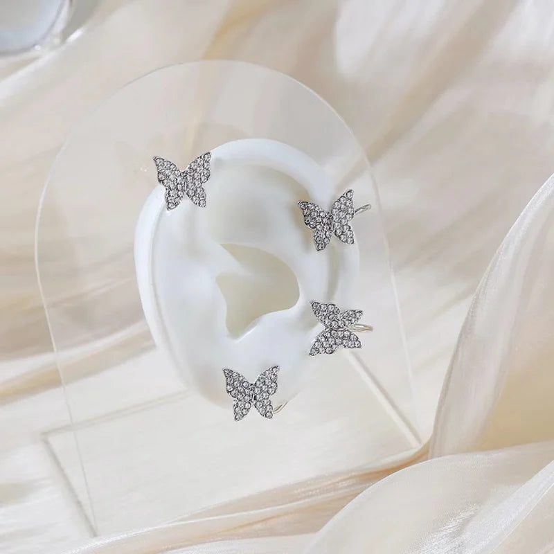 Gold Silver Color Metal Butterfly Ear Clips Without Piercing for Women Sparkling Zircon Ear Cuff Clip Earrings Wedding Jewelry