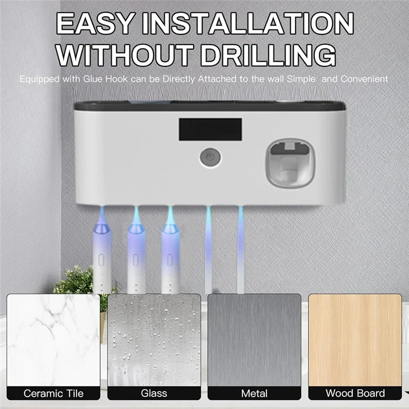 Automatic Toothpaste Dispensing Wall-Mounted USB Rechargeable Toothbrush Disinfecting Holder Storage Box Rack