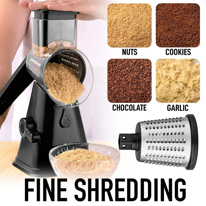 LMETJMA Rotary Cheese Grater with Handle Manual Vegetable Graters Shredder Slicer Nuts Grinder with Strong Suction Base JT122