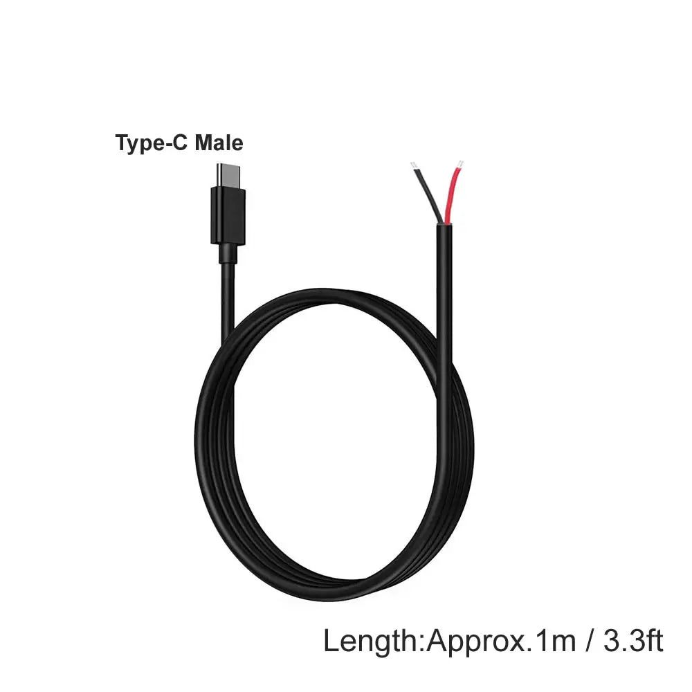 USB Type-C 2 Core Pigtail Cable, 5V USB-C to 2Pin Bare Wire Open End Extension Cable for DIY Replacement or Repair Power Cable