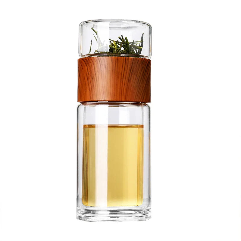 Glass Tea Bottle  Double Wall Tea Separation Glass Bottle with Tea Infuser