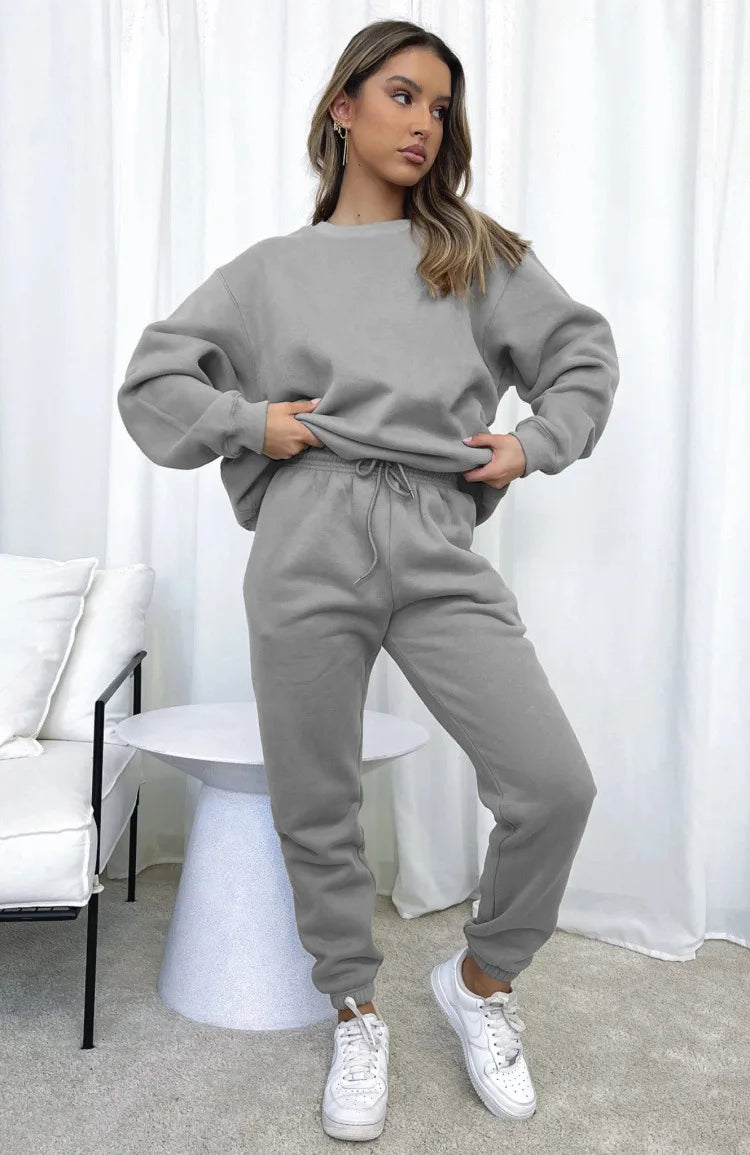 Осение Женские Костюмы Women's Winter Warm Suit Round Neck Solid Color Long Sleeve Pullover Sweatshirt Sweatpants Штаны Женские