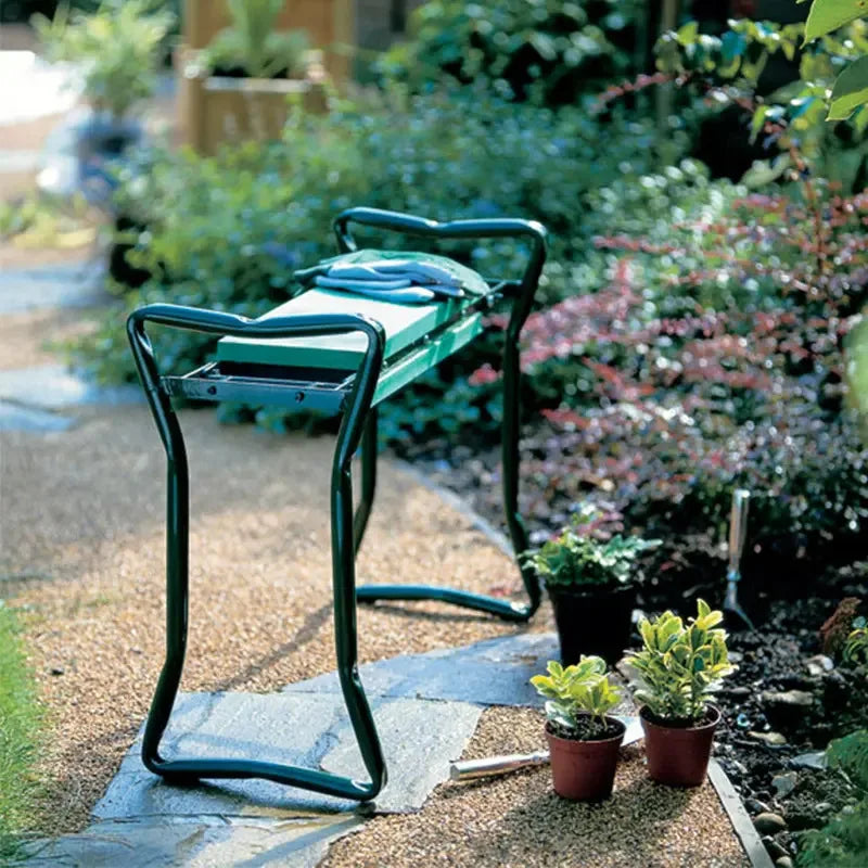 Garden Kneeling Stool with Tool Pouch 2-in-1 Portable Seat Knee Pad Outdoor Gardening Chair with Pockets