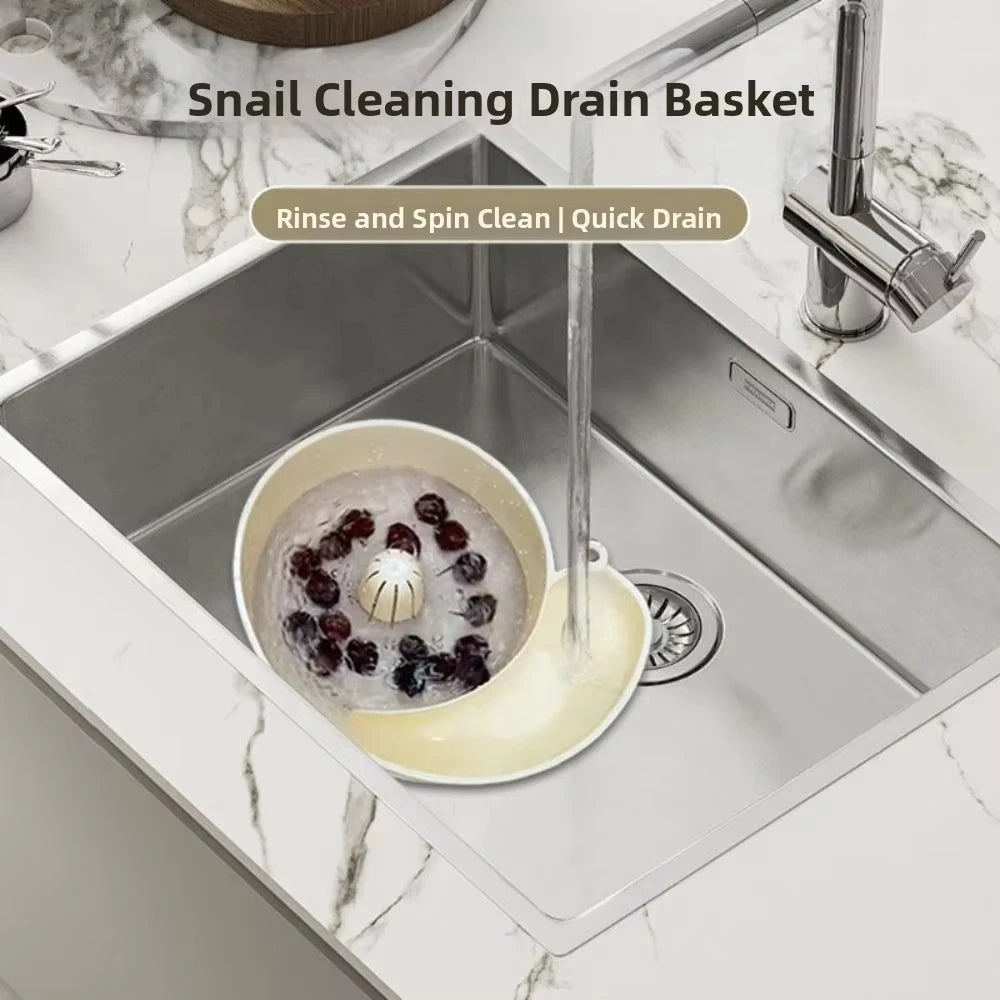 Snail Shape Fruit Drainer Basket Creative Automatic Rotation Clean Vegetable Washing Basin Multi-Functional Reusable