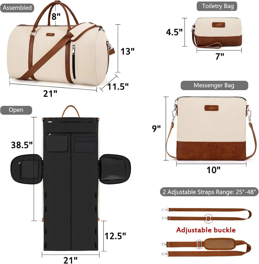 2-in-1 Convertible Garment Bag Set with Shoe Compartment, Large Travel Duffel for Women & Men