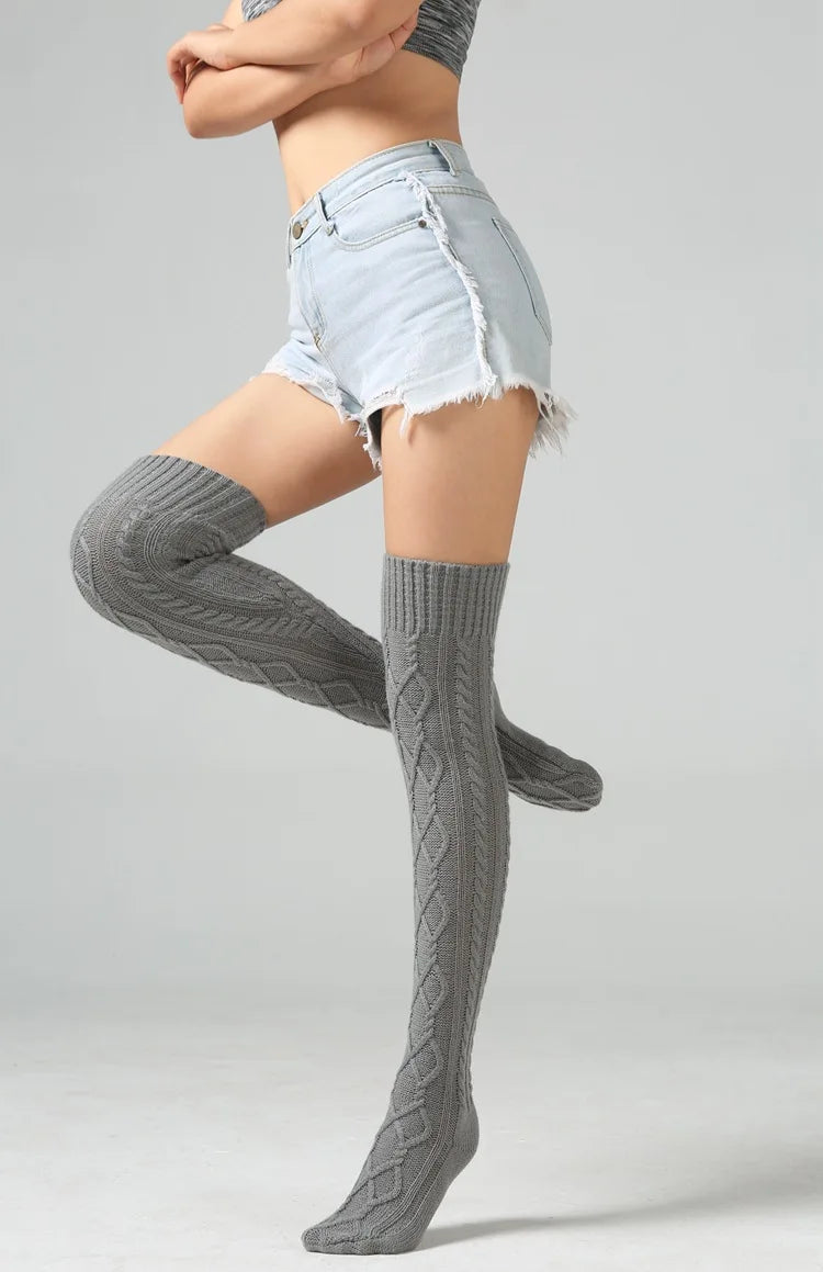 Winter Women Knee Socks Ladies Thigh High Stockings Girls Warm Sexy House Floor Long Stocking Knitting Wool Over Knee Stocking