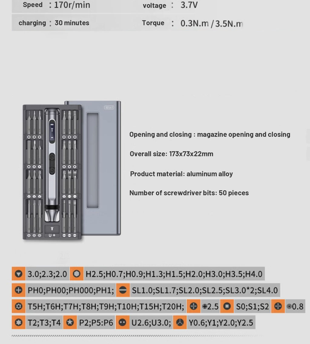 50 in 1 Electric Screwdriver Precision Repair Power Tools Set Magnetic Screw Driver Bits for Home Appliances Watch Phones