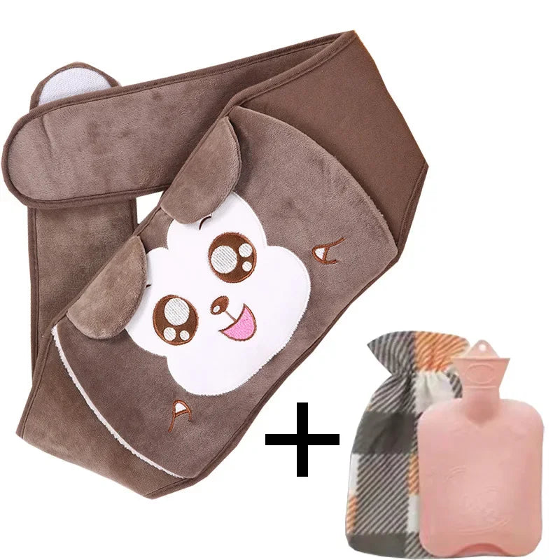3-Piece Set Filling Water Type Hot Water Bag Hot Water Bottle Cover Plush Animal Belt Winter Menstrual Women Belly Hand Warmer