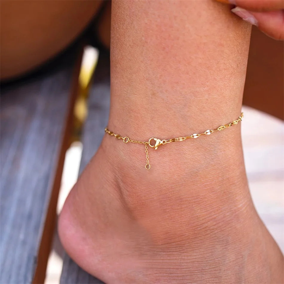 SUNIBI Stainless Steel Snake Chain Anklet for Women Summer Beach Gold Color Anklets Fashion Jewelry Dropshipping Wholesale