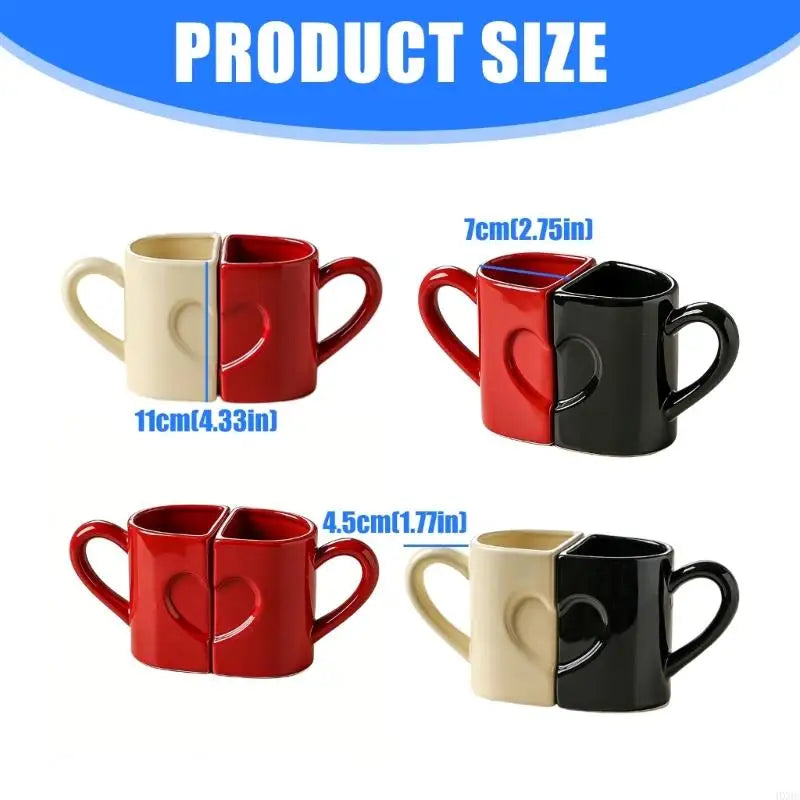 Pack of 2 Heart Puzzle Designs Ceramic Mugs Comfortable Handle Coffee Cup for Couples Romantics Valentine Gift HX6C