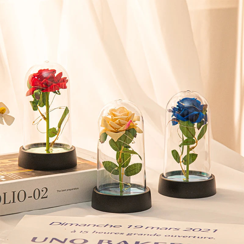 Eternal Rose Flowers Artificial Foil Flower in Glass Glow Immortal Flower LED Roses Lamp Flores Eternas Valentine's Day Gift