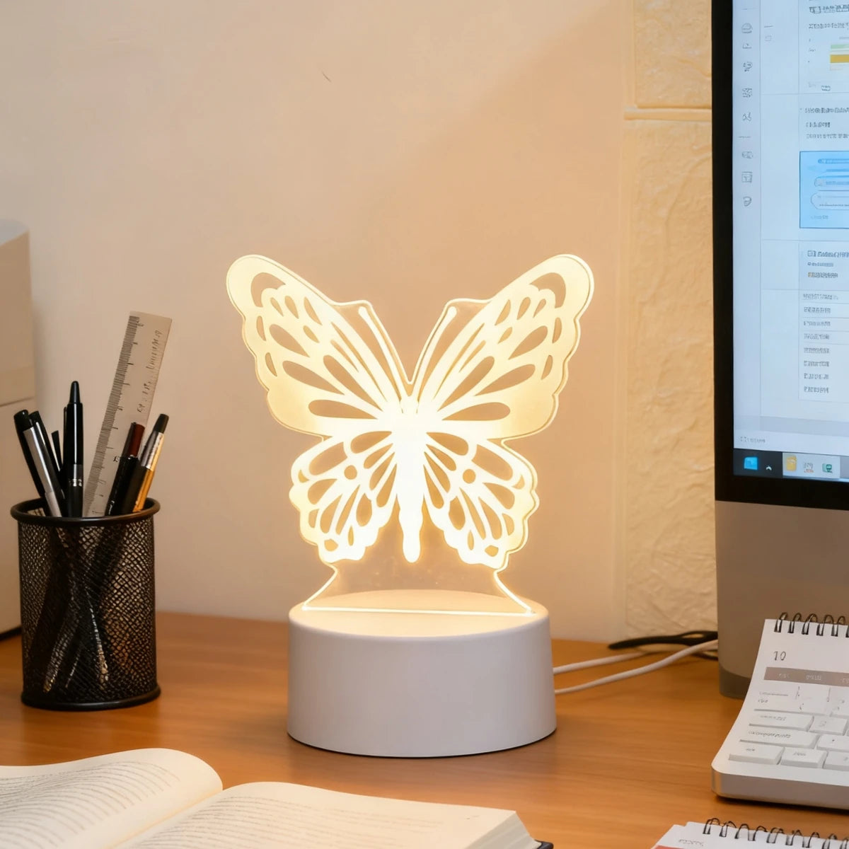 3D Dreamy Butterfly LED Night Light, USB Desktop Decorative Light, Suitable for Romantic Bedroom Decoration, Ideal Christmas Gif