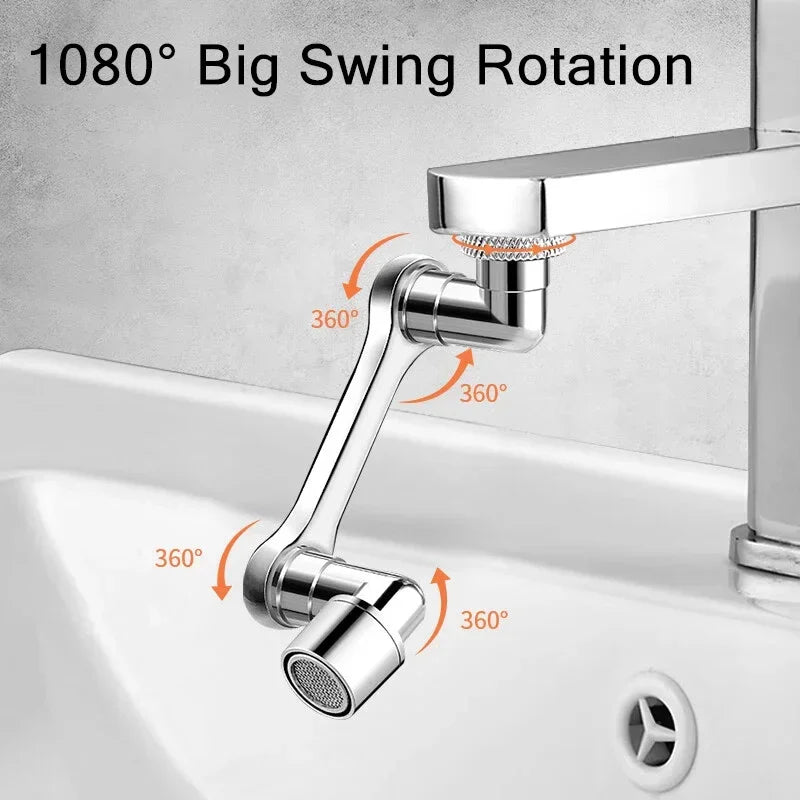 2Pcs Universal 1080° Rotation Faucet Extender Washbasin Robot Arm Tap Dual Mode Sprayer Head Bathroom Splash Proof Swivel Faucet