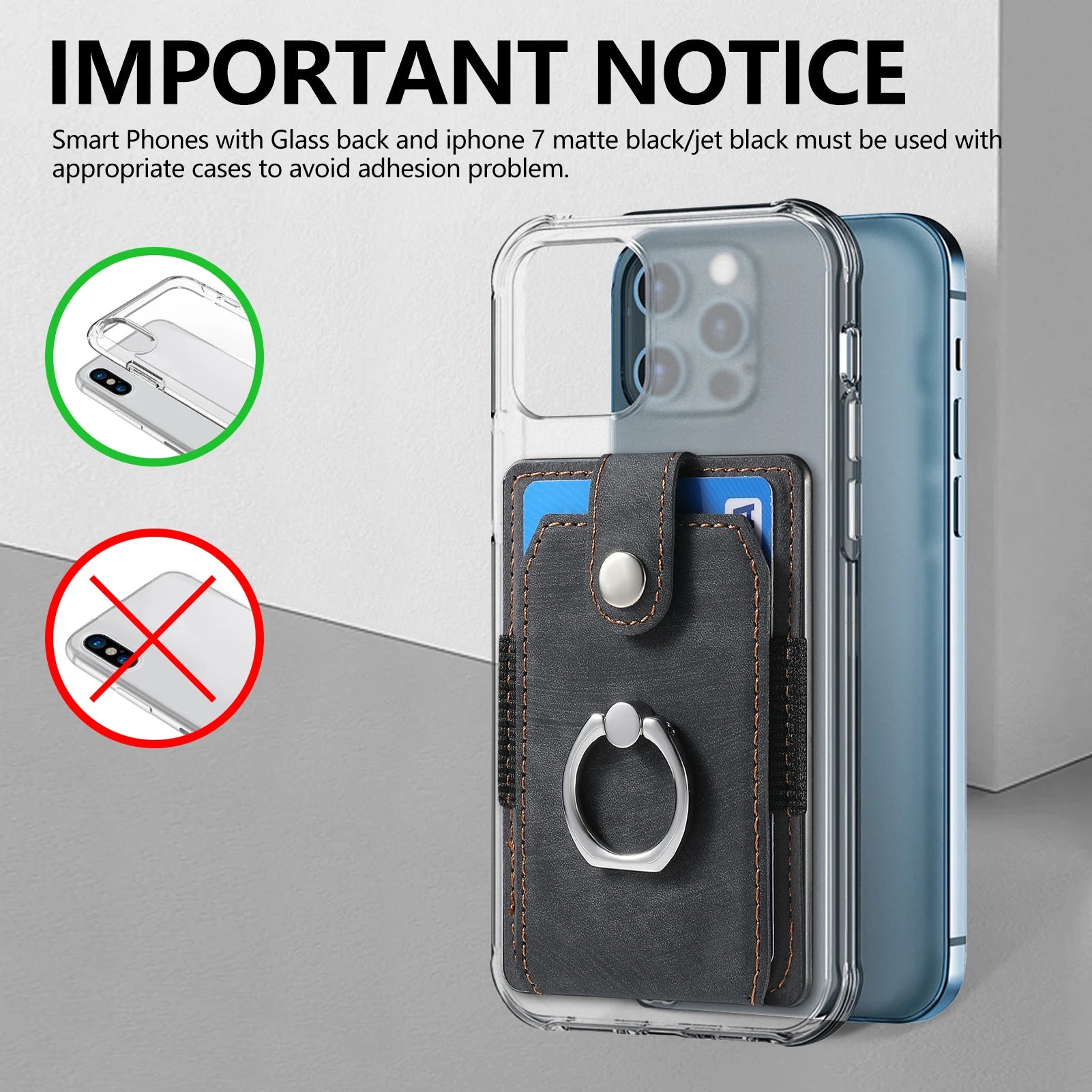 Phone Holder Wallet Case Card Slot Holder PU Leather Back Sticker Adhesives With Ring Stand For Mobile Phone iPhone Samsung
