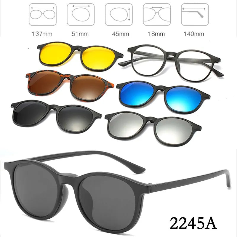 HJYFINO 5 lenes Magnet Sunglasses Clip Mirrored Clip on Sunglasses clip on glasses Polarization Clip Custom Prescription Myopia