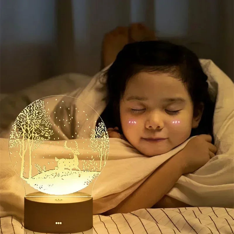 3D Acrylic LED Night Light USB Powered Bedroom Bedside Decor Night Lamp Birthday Kid Gifts Table Ornaments Novelty Lighting
