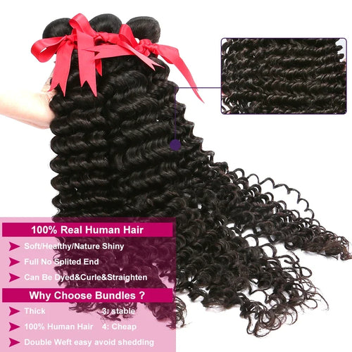 32 36 40 Inch Deep Wave Human Hair Bundles Brazilian Remy Unprocessed Weaving Curly Hair 1/2/3/4 Bundles Weave Extensions Deals