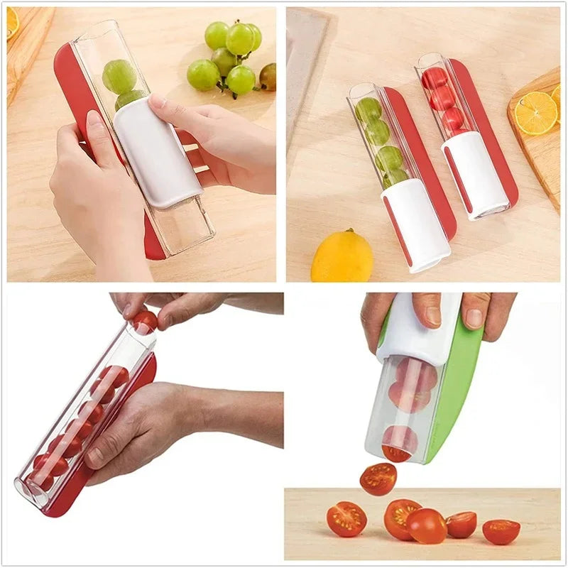 Non Stick Tomato Slicer Grape Cherry Cutter Manual Fruit Vegetable Dicer Rust Proof Blades Easy Clean Salad Prep Kitchen Gadget