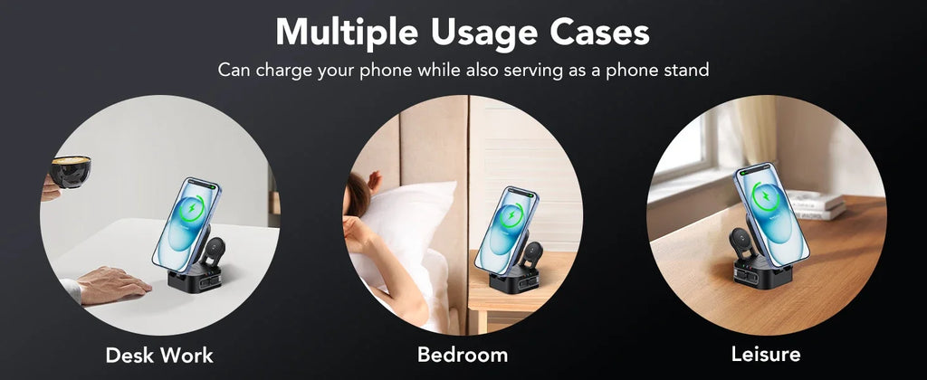 Magnetic 3 in 1 Wireless Charger Station With Extension Cords for iPhone 17 16 15 14 13 12 iWatch 11-2 Airpods Pro Fast Charging