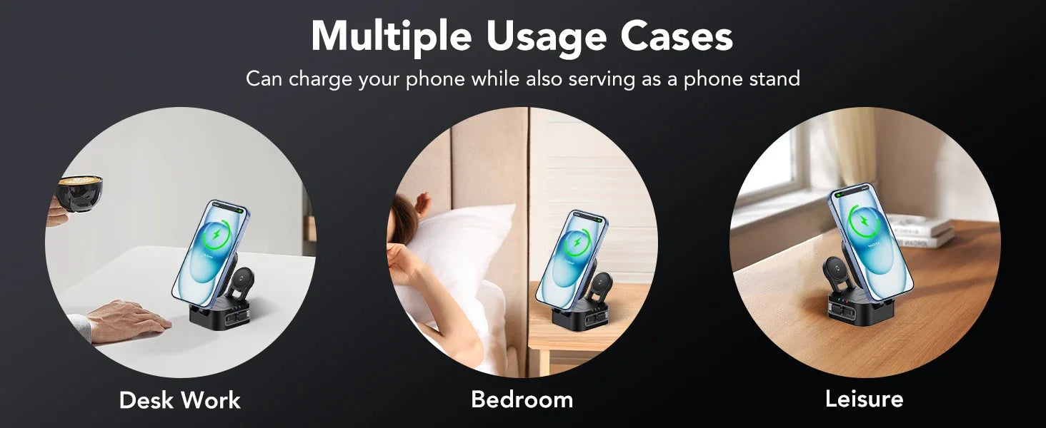 Magnetic 3 in 1 Wireless Charger Station With Extension Cords for iPhone 17 16 15 14 13 12 iWatch 11-2 Airpods Pro Fast Charging